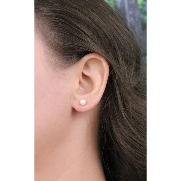 14k Yellow Gold 5mm Freshwater Pearl Earrings Stud Post Small 1/4" - Picture 4 of 9